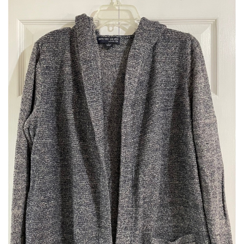 Barefoot Dreams CozyChic Lite Cardigan Hooded Pockets Navy Heathered Hooded L - Picture 14 of 16